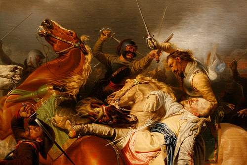 Gustav II Adolfs dod i slagat vid Lutzen, 1855 (Death of King Gustav II Adolf of Sweden at the Battle of Lutzen, 1855), by Carl Wahlbom