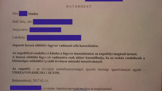 Kiadták az első elöltöltő fegyveres vadászati engedélyt!